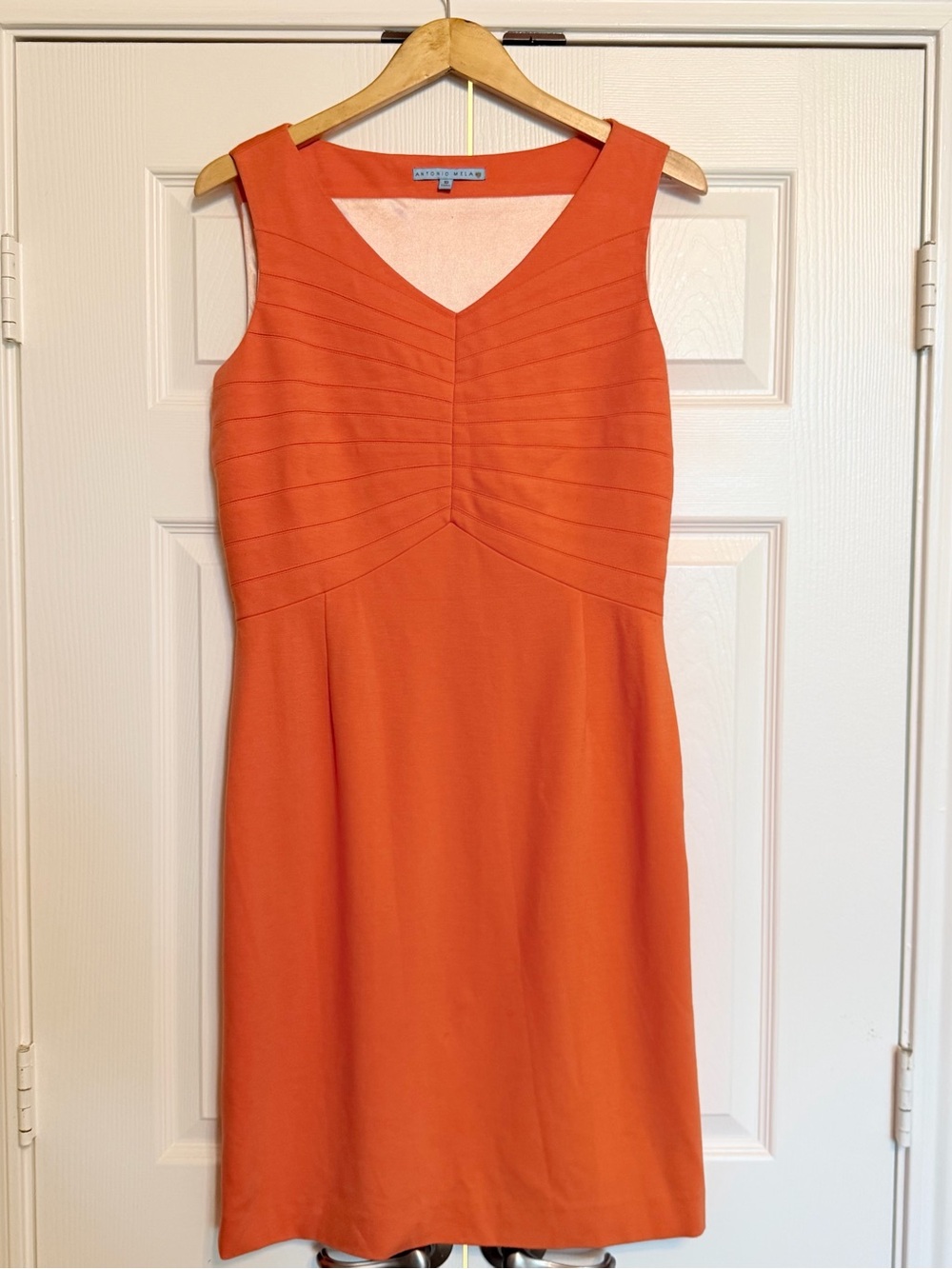 ANTONIO MELANI Bright Orange V-Neck Sleeveless Sheath Dress